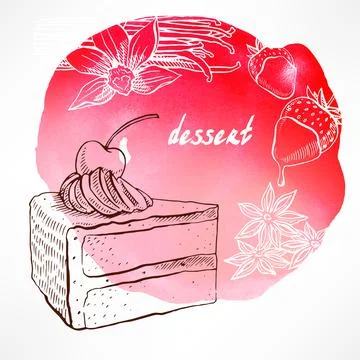 Background with cake with cherry Stock Illustration
