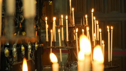 Background candles burning in the Church Stock Footage 95910816