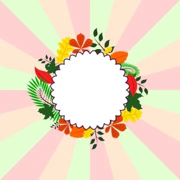 Background Card with different leaves around circle Stock Illustration