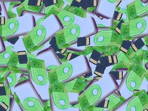 Background with card reader and sd card. Technology concept Stock Photos