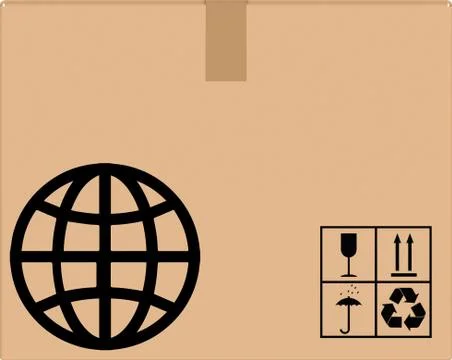 Background cardboard box with globe icon Stock-Illustration