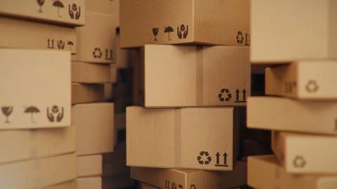 Background of cardboard boxes inside warehouse, logistic center. Warehouse Stockillustratie