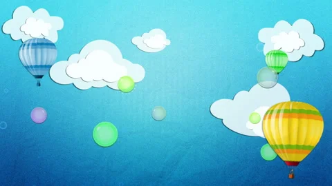 Background cartoon baby pattern, blue sky clouds colorful balloons, fly bubbles Video stock 99910315