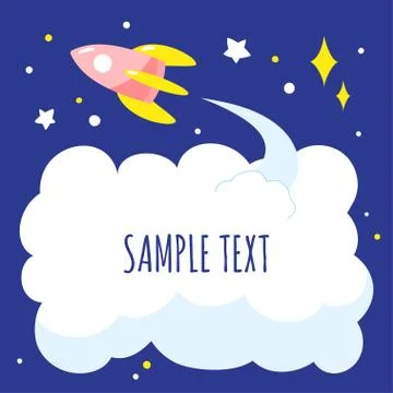 Background with cartoon space rocket and cloud of exhaust, space for text. Stock Illustration