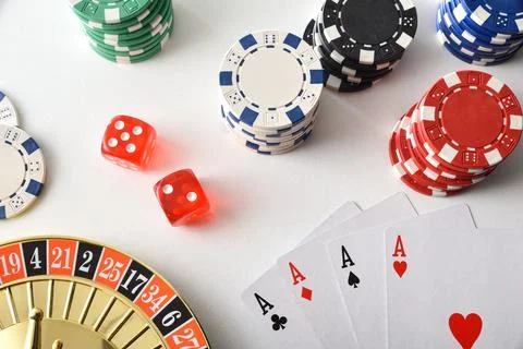 Background with casino game objects isolated on white table Stock Photos