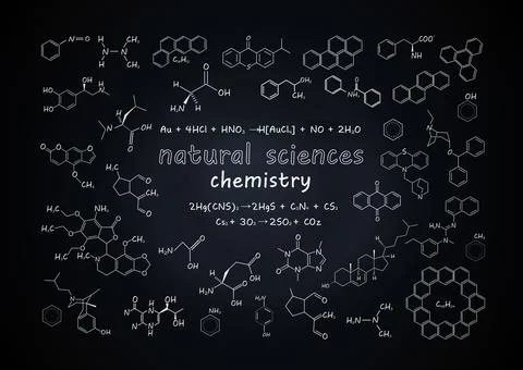 Background of a chalk board covered with written chemical formulas. Backdrop Stock Illustration