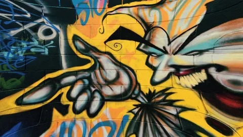 Background of changing walls with graffiti Stockbeeldmateriaal 140640723