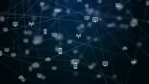 Background from the chaotically slow moving connected mobile devices Stock Footage 129875214