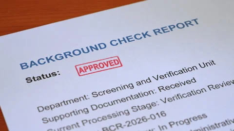 Background Check Report Approved Stamp Coming Down On Form Stock Footage 342934401