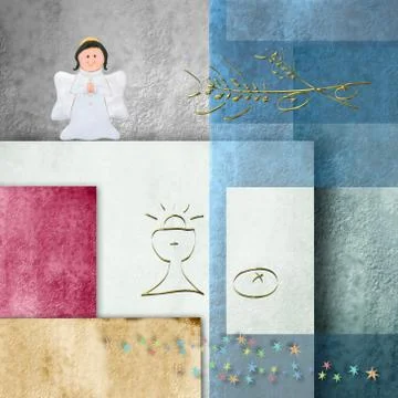 Background cheerful first communion, chalice and angel Stock Illustration