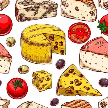 Background with cheeses and tomatoes Stock-Illustration