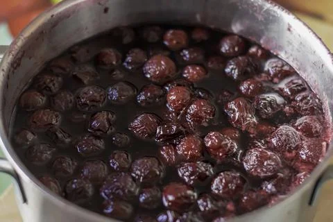 Background of cherry jam.Close up of simmering homemade cherry jam Stock Photos
