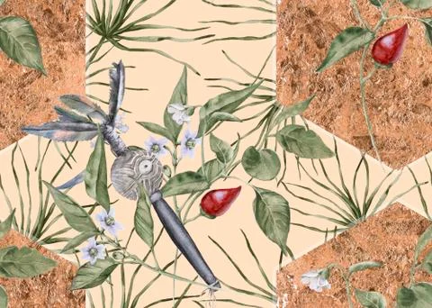 Background with chili plants. Seamless pattern. Stock Illustration