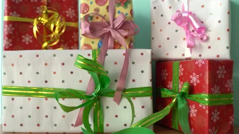 Background of Christmas decorations, gift boxes. Stock Footage 229025588
