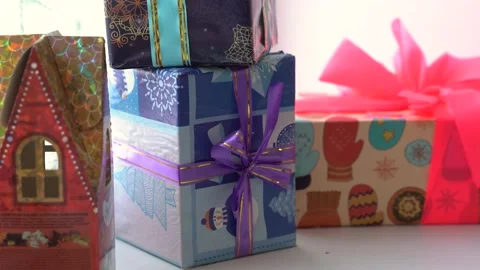 Background of Christmas decorations, gift boxes. Stock Footage 229025664