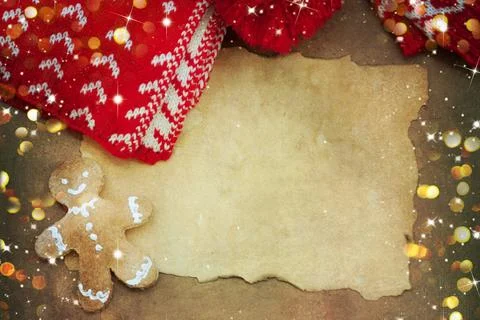 Background with Christmas knitting things Stock Photos