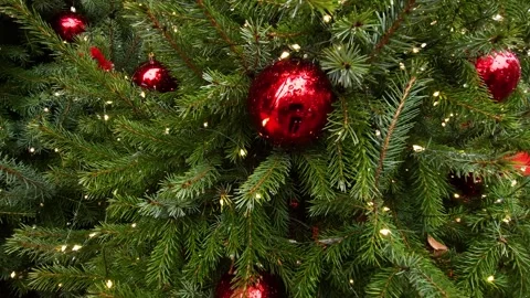 Background - Christmas tree with dark red balls and flashing garland Stock Footage 323510090