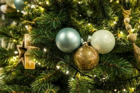 Background of christmas tree with decorations Stock Photos