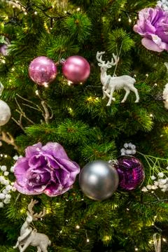 Background of christmas tree with decorations Stock Photos