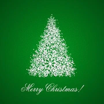The Background with Christmas tree from snowflakes Stock Illustration