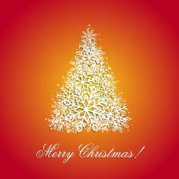 The Background with Christmas tree from snowflakes Stock Illustration