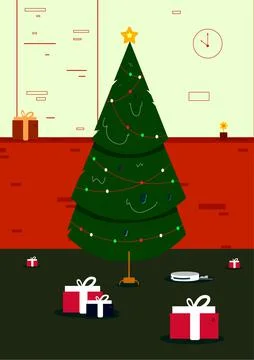 Background with christmas tree of space room Stock Illustration