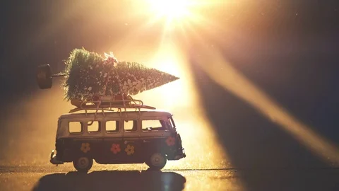 Background Christmas Tree on top of mini van 4k Stock Footage 82792552