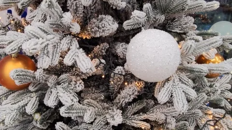 Background Christmas tree with white, silver branches, gold, orange and white Stock Footage 296809361