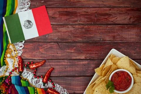 Background: Cinco De Mayo Celebration with Flag and Snack Stock Photos