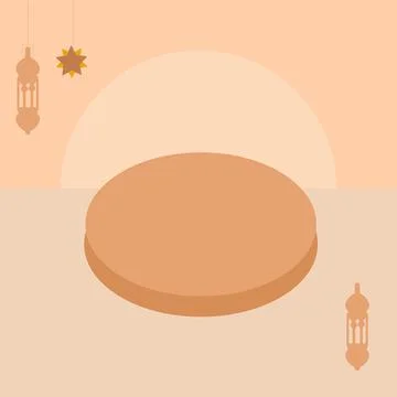 Background with circle podium stage in light brown colour with lanterns and star Illustrazione stock