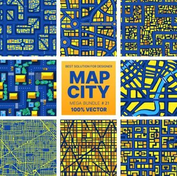 Background city map set pattern repeating Stock Illustration