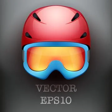 Background of Classic Ski helmet and snowboard goggles. Vector isolated on white Stock Illustration