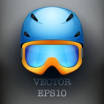 Background of Classic Ski helmet and orange snowboard goggles. Vector isolated Stock Illustration