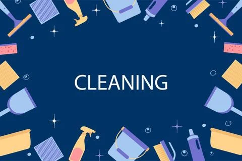 Background of cleaning equipment. Vector illustration isolated on a blue Stock Illustration