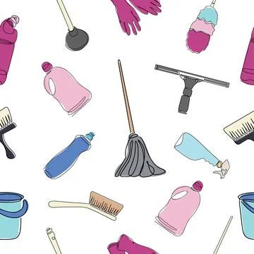 Background of cleaning equipment. Vector illustration isolated on a white Stock Illustration