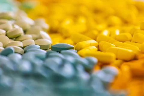 Background - close up of countless colourful medicine  pills Stock Photos