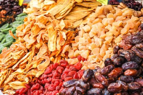 Background with close up of dried fruit Stock Photos