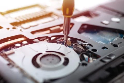 Background close up of laptop computer hardware repairing or diagnostic Stock Photos