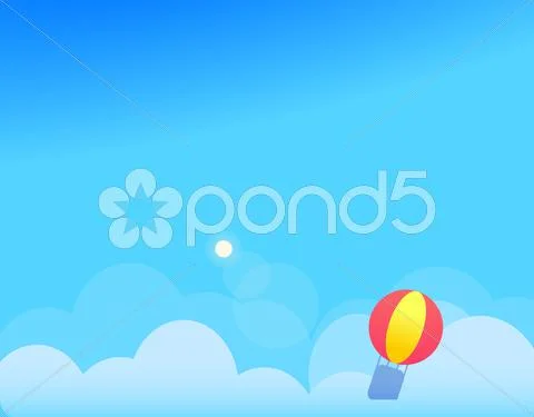 Background With Clouds, Balloon And Sun. Vector Illustration