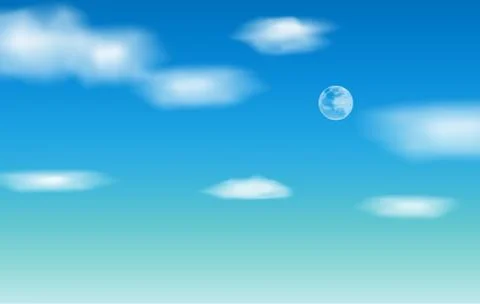 Background with clouds on blue sky And full moon, Blue Sky vector Stock Illustration