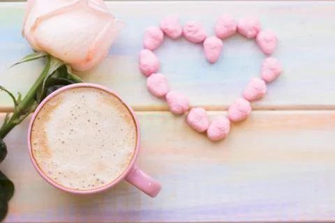Background with coffee and a rose Stock Photos