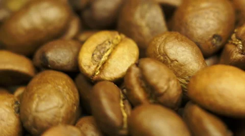 The background of coffee beans close-up. Rotation view Video stock 45159681