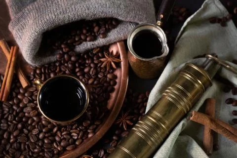 Background of coffee. fried coffee beans. coffee beans, on a wooden background Stock Photos