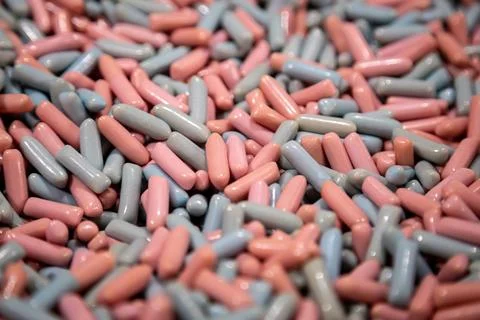 Background of colored chewy sweets, close up, top view. Stock Photos