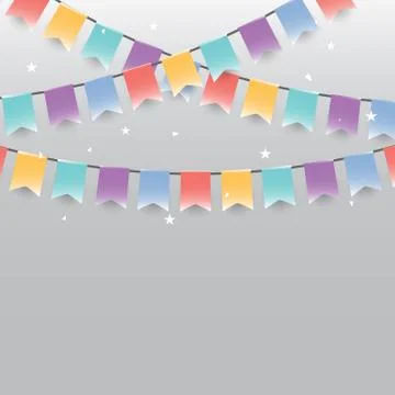 Background of colored garlands festive flags and confetti 스톡 일러스트