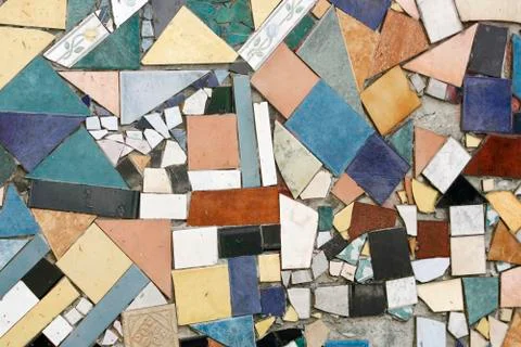 Background of colored mosaic with old tiles. Stock Photos