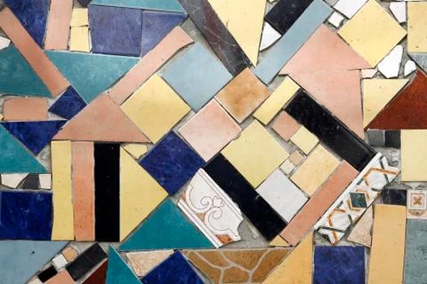 Background of colored mosaic with old tiles. Stock Photos