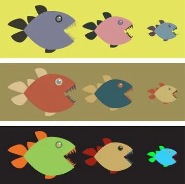 Background with colored piranhas Stock Illustration