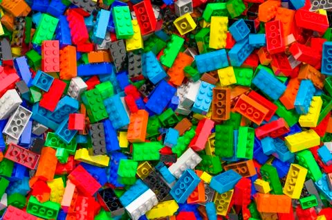 Background from colored plastic building blocks, 3D rendering Stock Illustration