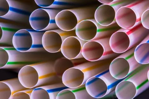 Background of Colored plastic straws, macro shot. Foto stock